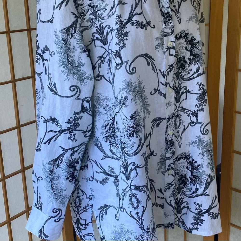 Alice Blue 100% Linen Button Up Print Blouse SZ Xl